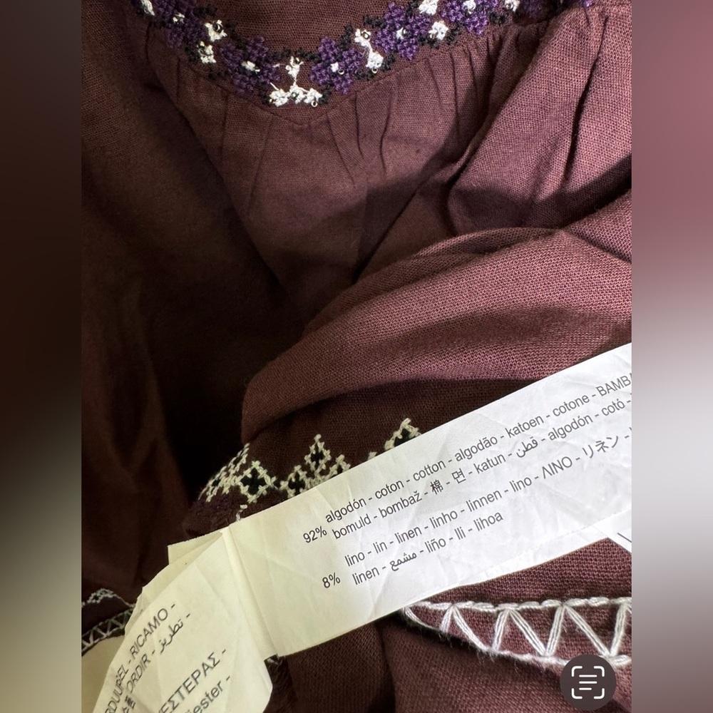 Zara Embroidered & Beaded Long-Sleeve Tunic - Brown with White & Purple Accents - Picture 7 of 13